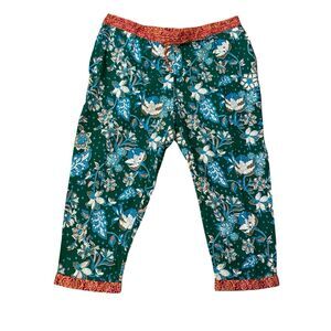 New SUNDANCE Women’s Leia 100% Cotton Turq Orange Floral Cropped Lounge Pants XL
